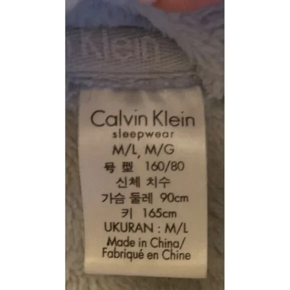 Calvin Klein Womens Plush Gray Robe Belted Fleece Sleepwear Logo M/L Cozy Comfor - Picture 5 of 5